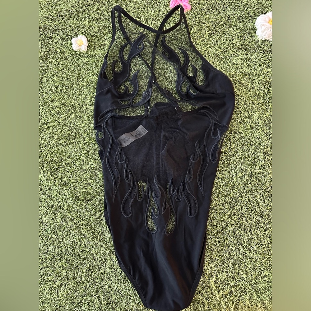 Thistle and Spire Black Flame Mesh Bodysuit